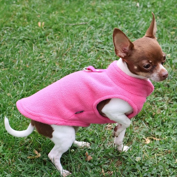Jacko & Co Fleece Sweater Vest with Leash Ring on Back in Pink Size M 6-10lbs - Picture 2 of 4